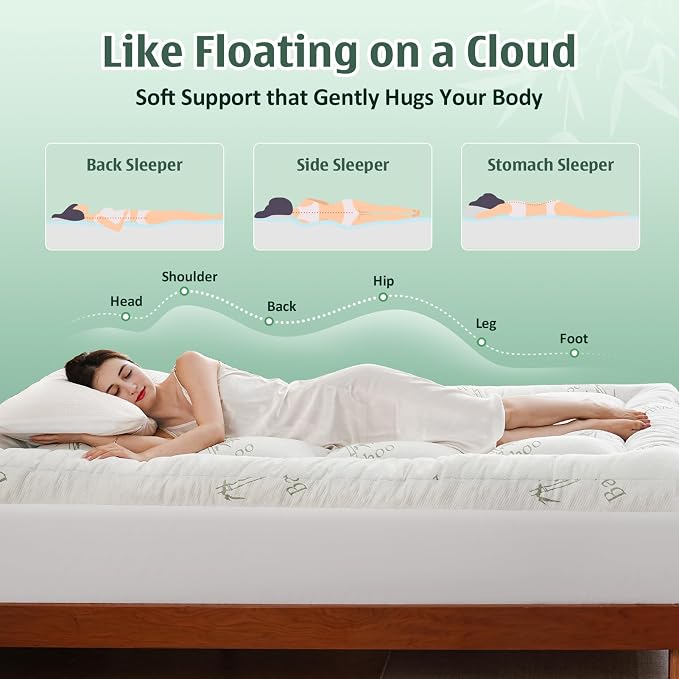 DOWNCOOL 3 Inch Twin Mattress Topper, Breathable Bamboo Viscose Air Layer | Cooling Memory Foam Mattress Topper for Back Pain Relief, 1700 GSM Fill, Deep Pocket Fits 8–21Inch