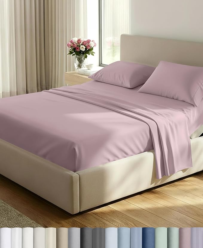 California Design Den 100% Cotton Sateen Split King Bed Sheet Set, 5 Pcs | 500 Thread Count with Good Housekeeping Seal, Split King Sheets Sets for Adj. Bed with 2 Sep. Twin-XL Mattresses - Soft Rose