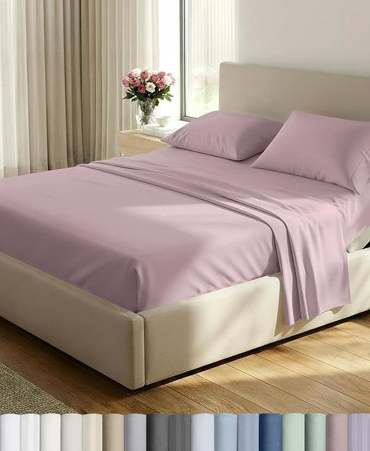 California Design Den 100% Cotton Sateen Split King Bed Sheet Set, 5 Pcs | 500 Thread Count with Good Housekeeping Seal, Split King Sheets Sets for Adj. Bed with 2 Sep. Twin-XL Mattresses - Soft Rose