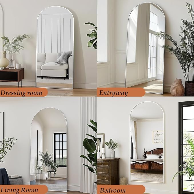 Dewfig Full Length Mirror, 70"x26" Arched Full Body Mirror, White | Aluminum Alloy Frame Floor Mirror, HD Shatterproof Tempered Glass, Lean/Stand/Wall for Living Room,Bedroom, Dressing Room