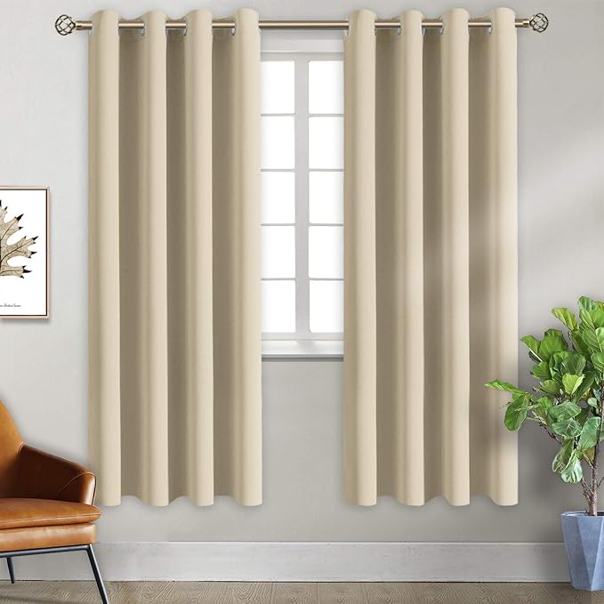 BGment Beige Room Darkening Curtains 72 Inch for Bedroom - 2 Panels | Grommet Top, Light-Blocking, Sunblock, Thermal Insulated, Window Drapes for Kids Boys Room, 46x72 Inch
