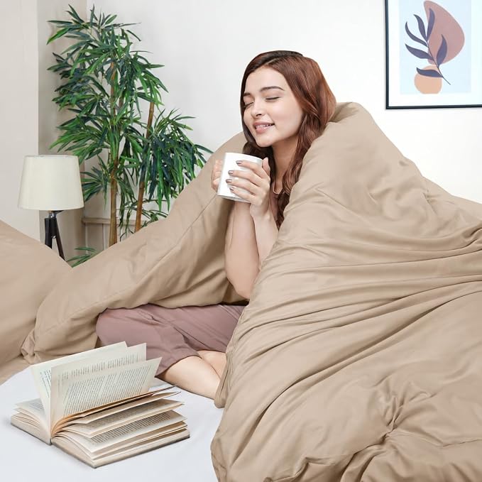 Duvet Cover Queen, 3 Piece Cotton Like Polyester With Zipper Closure, Sand | Extra Soft and Breathable, Wrinkle & Fade Resistant, Includes Duvet Cover and 2 Pillow Shams, Comforter Not Included, OekoTex