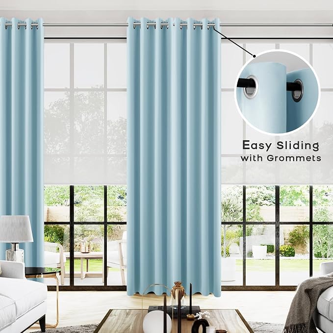 KOUFALL 108 Inch Curtains 2 Panel Set,Floor to Ceiling Room Darkening Extra Long Living Room Curtains 108 Inches Long,Light Blue