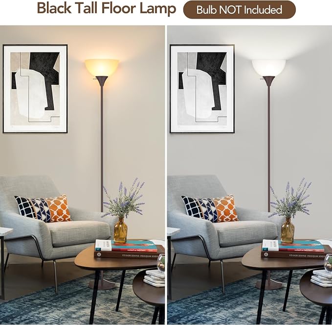 Coucrek Floor Lamp, LED Standing Lamps with White Plastic Shade, Corner Floor Lights for Living Room Bedroom, Rotary Switch, Bulb not Included, Brown