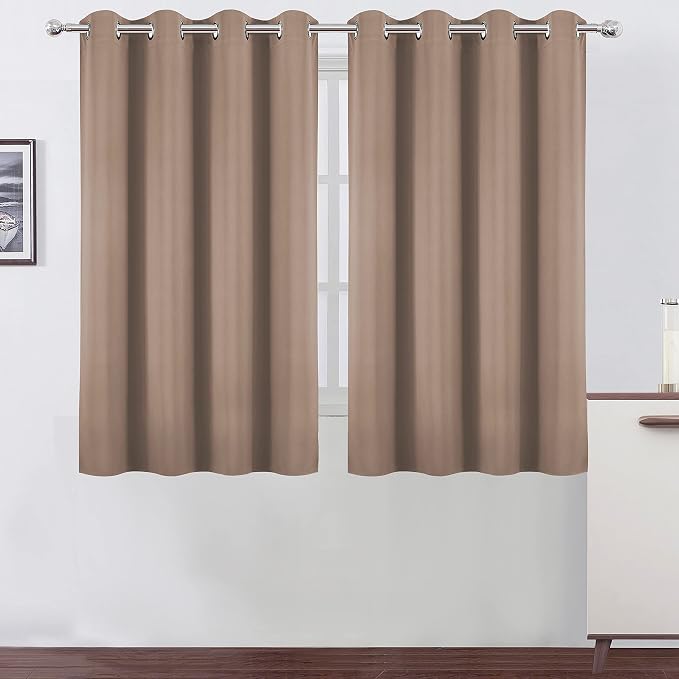 Cappuccino Blackout Curtains/52 x 45 Inch Length Set of 2 Panels Grommet Short Bedroom Curtains