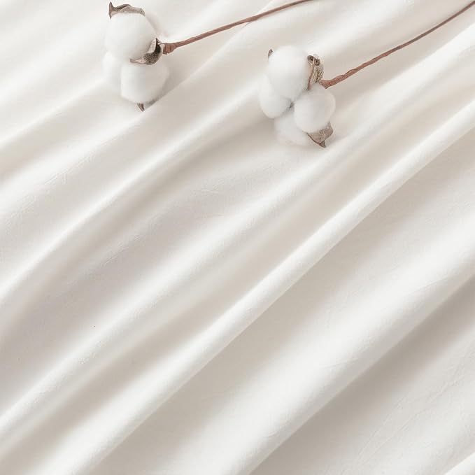 BDEAR 3Pcs Off White Duvet Cover Set Queen Size 90" L x 90" W, Oeko TEX | 100% Washed Cotton, 1 Duvet Cover with 2 Pillowcases, Zipper Closure, 8 Corner Ties,Linen-Liked Texture, Skin Friendly