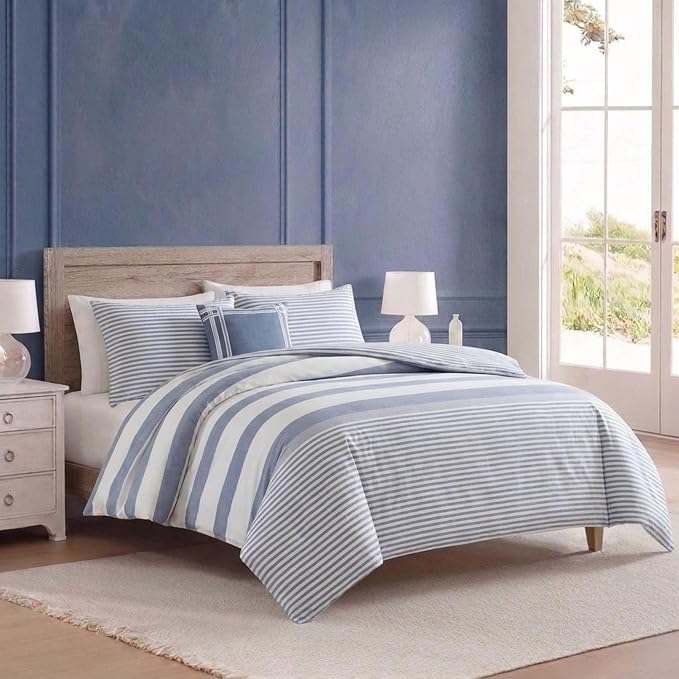 Nautica - Queen Duvet Cover Set, Cotton Reversible Bedding with Matching Shams, Mediterranean Inspired Home Decor for All Seasons (Fairwater Blue, Queen)