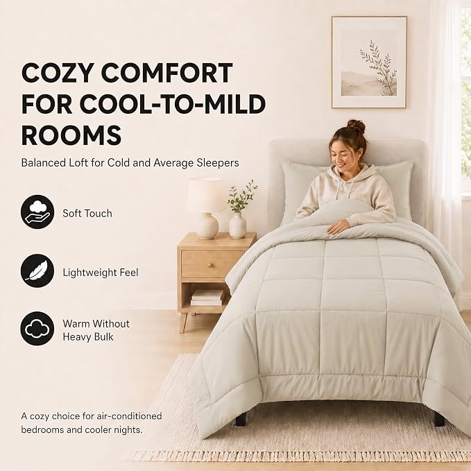 Twin XL Comforter Set Beige - 5 Pieces Twin XL Bed in a Bag | College Dorm Essentials, OEKO-TEX Certified, All Season, Down-Alternative Comforter + Flat & Fitted Sheets + 2 Pillowcases