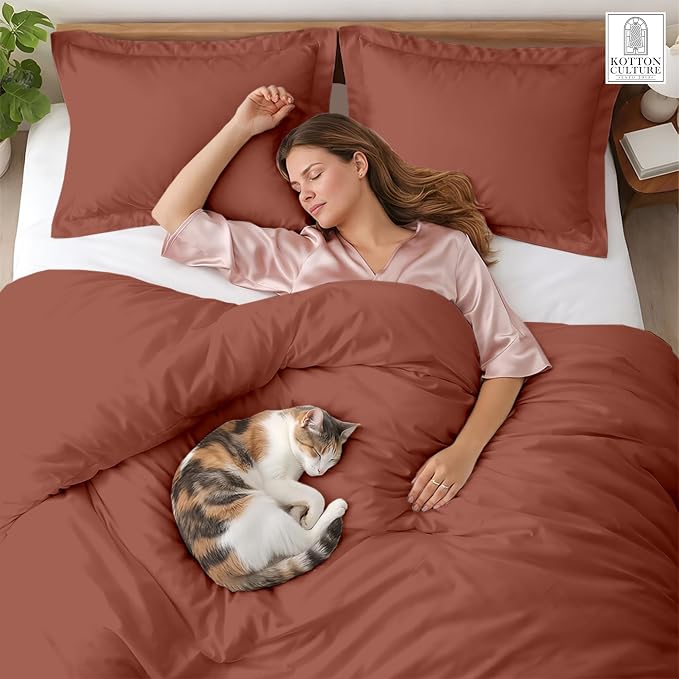 3 Pc 120"x120" Duvet Cover Set Super King Plus/Super Oversize King 100% Egyptian Cotton - 600 TC Comforter Cover, Zipper Closure & Corner Ties - Fits Only Large Inserts -Burnt Orange