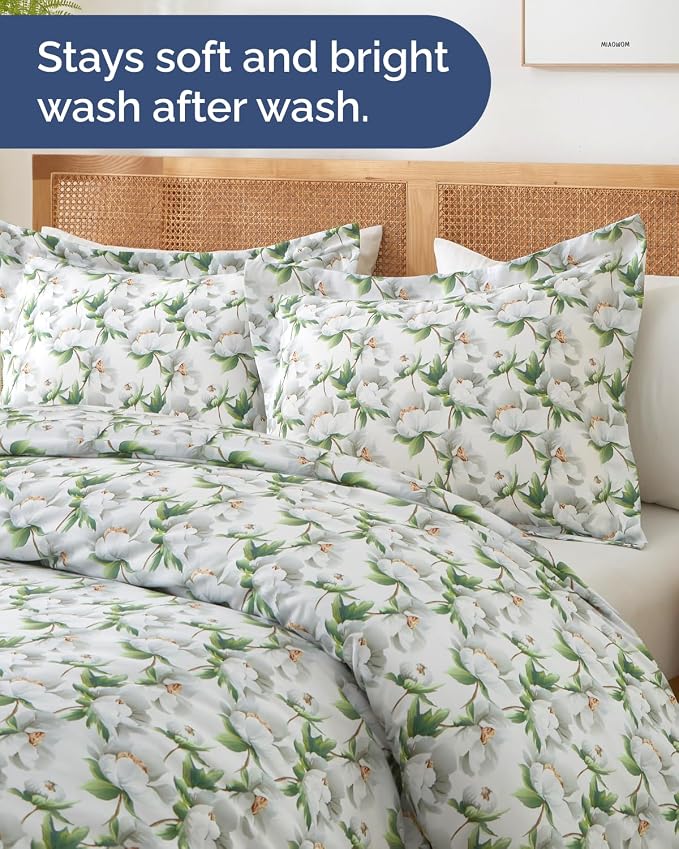 Duvet Cover Twin/TXL - Floral Duvet Cover - 2 Piece - Magnolia Garden | Extra Soft Floral Duvet Cover 68 x 90 with 1 Pillow Sham, Zipper Closures & Ties, Floral Bedding for Women, Men, Kids & Teens