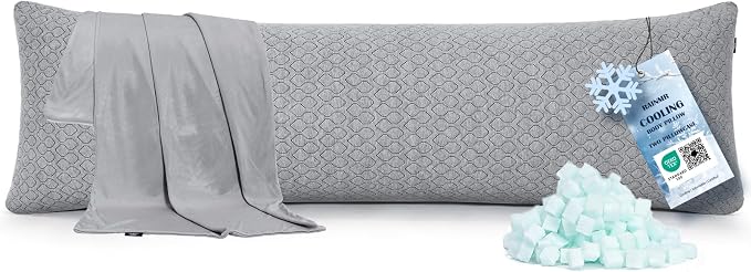 Rainmr Extra Long Body Pillow Memory Foam 160x50cm – Body Pillows for Anime Pillowcase – with Cooling Gray Pillow Cover 20 x 63 inches