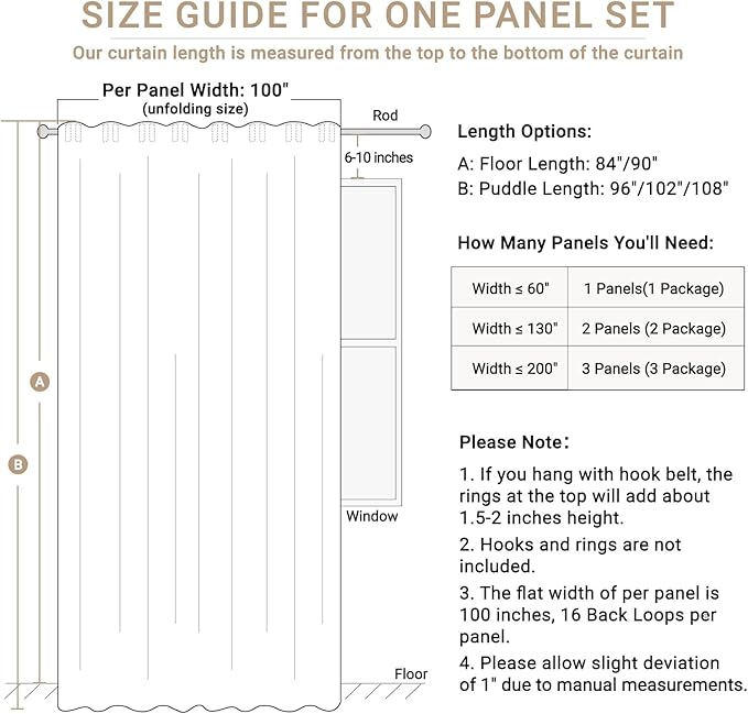 Linen Textured Total Blackout Sliding Door Curtains 96 Inches Long, Cream | 100% Blackout Shield Back Tab/Rod Pocket Sliding Door Curtains, Thermal Insulated Curtains 1 Panel Set, 100"W x 96"L