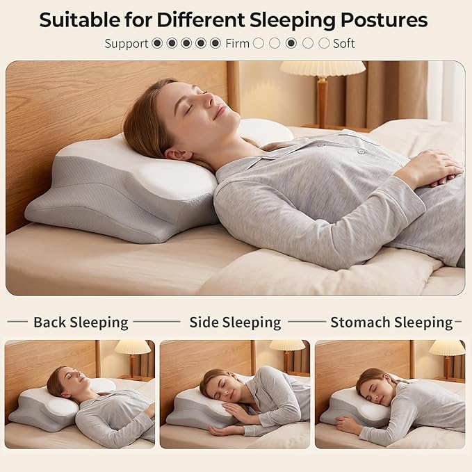 Ylekto Cervical Neck Pillow for Pain Relief - Contour Memory Foam Pillows for Sleeping, Ergonomic Pillow Side Sleeper Pillow for Neck Support, Bed Pillow for Side Back Stomach Sleepers(Grey)