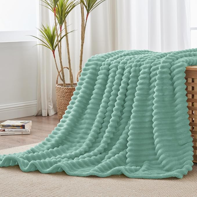 BEDELITE Ribbed Twin Blanket for Couch & Bed, Seafoam, 60"x80" | Ultra-Soft Plush Fleece, Cozy, Warm Yet Lightweight, Ribbed Texture, Home Decor, Machine Washable, Giftable, All-Season Use