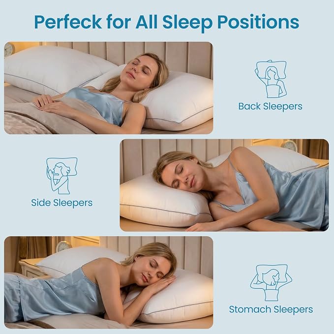 King Pillows 2 Pack,Firm Adjustable Supportive Bed Pillows for Sleeping | Fluffy Down Alternative Fill Pillows, Zippered Plush Support, Hotel Quality, Oeko-TEX, Machine Washable,110GSM Grey Piping