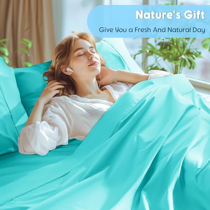 SONORO KATE 1000 Series 100% Egyptian Cotton Cal King Sheet Set,4 Pieces | Soft,Breathable Long Staple,Sateen Weave,Luxury 5-Star Hotel Bed Sheets,16" Deep Pocket,Seafoam