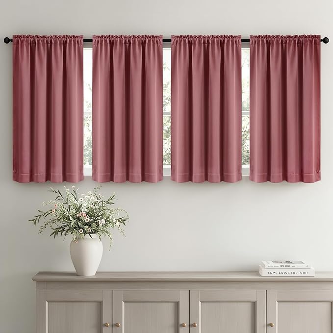 MIULEE Set of 4 Dusty Rose 45 Inch Short Blackout Kitchen Window Curtains | Bedroom Drapes, Light Blocking Privacy Curtains for Small Windows, Bathroom, RV/Motorhome, Laundry, Top&Bottom Rod Pocket