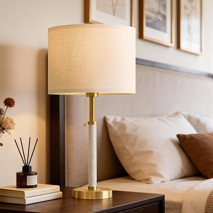 Wood Table Lamps 22" Mid Century Modern Lamps for Bedroom Living Room Lamps | Pull Chain Gold Lamps Set of 2, Mcm Bedside Lamps for Night Stands, Vintage Small Side Table Lamps Buffet Nursery Decor Gifts