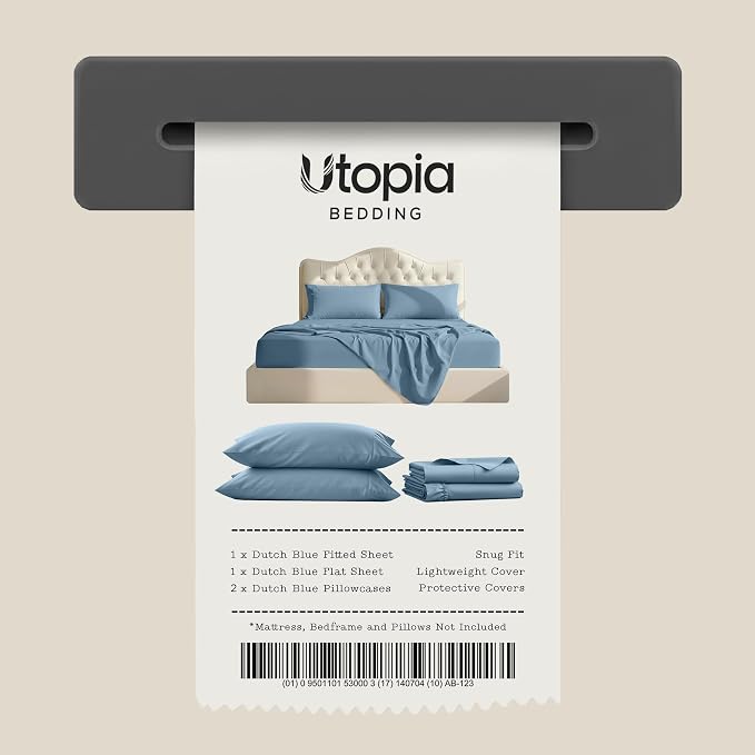 Queen Sheets Set, 4 Pieces 16" Deep Pocket Hotel Luxury Sheets, Dutch Blue | Extra Soft Bedsheet Set, Comfy & Breathable Cooling Sheets, Wrinkle & Fade Resistant, Fitted Sheet, Flat Sheet, 2 Pillowcases
