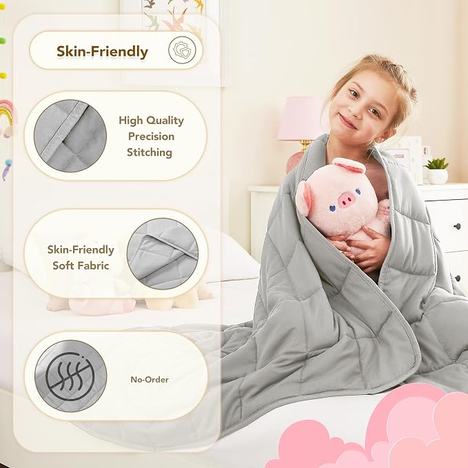 CuteKing Weighted Blanket - Weighted Blanket with Premium Glass Beads - Breathable Heavy Blanket for Comfort Sleep - Thick Blanket All Season (10lbs, 48"x72", Light Grey)