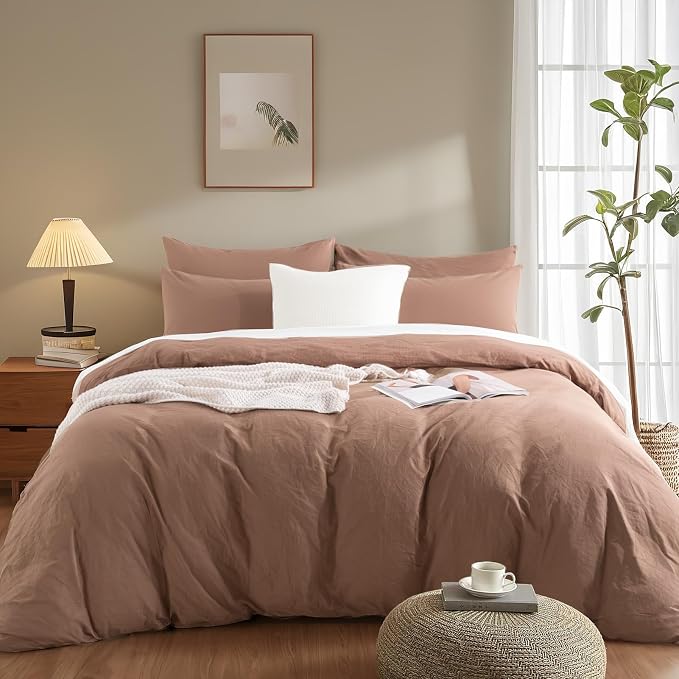 NEXHOME PRO Duvet Cover Set King 100% Washed Cotton Linen-Like Texture, Comfortable & Breathable, Home Bedding Set (No Comforter) 10490N
