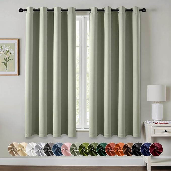 MIULEE Blackout Curtains for Bedroom 2 Panels 50 x 63 Inch Long Sage Green | Thermal Insulated, Living Room Darkening Grommet Drapes, Noise Reducing, Light Blocking Window Treatments