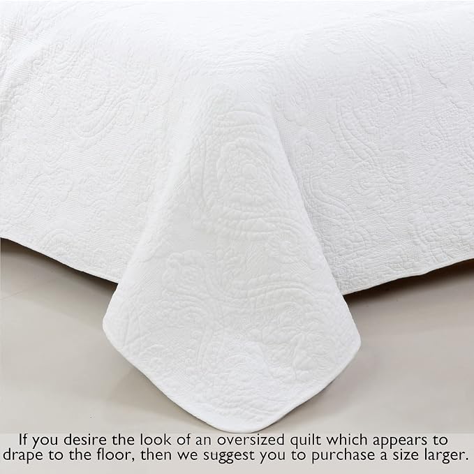Cozy Line Home Fashions 100% Cotton Matelasse Medallion Solid White Luxury Chic Bedding Quilt Set, Reversible Lightweight Bedspread Coverlet for All Season (Medallion - White, King - 3 piece)