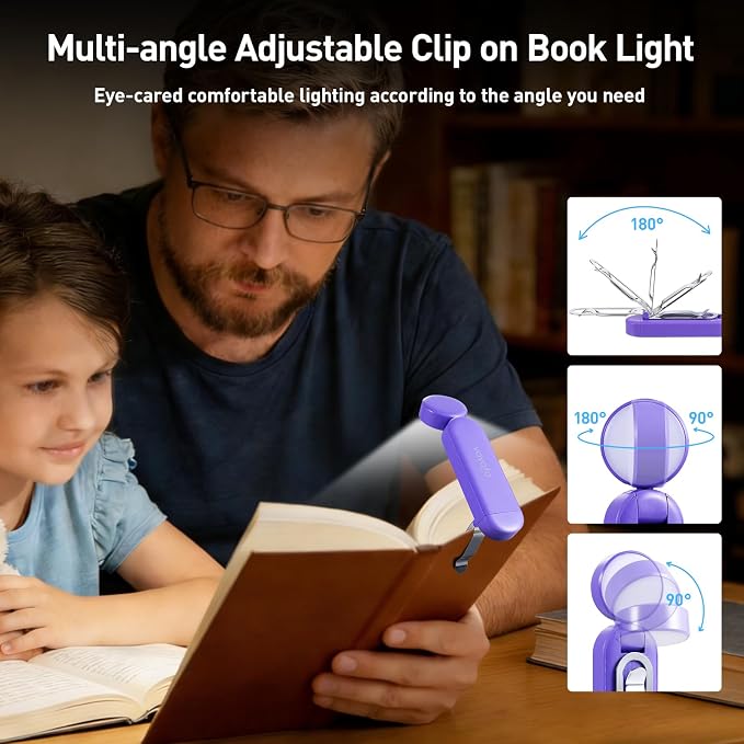 VAVOFO USB Rechargeable Book Light, Bookmark Clip on LED Reading Light | 3 Colors 9 Lighting modes clip on book light, Eye Care Glow for Bed Reading, Christmas Gift for Bookworms, Book Accesories