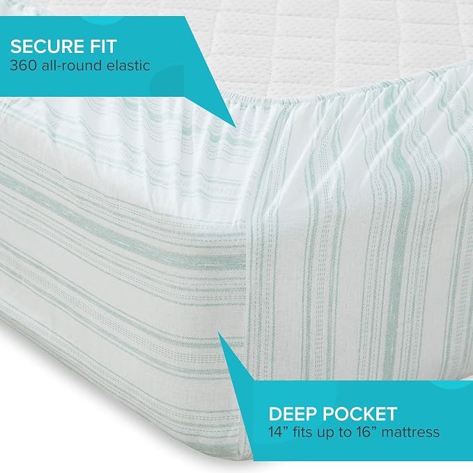 Comfort Spaces 100% Cotton Percale Sheets Full Sheet Set 4 Pcs, Good Vibes | Crisp, Cool & Breathable Bed Sheets, 14" Deep Pocket Fits Up to 16" Mattress, Lightweight, All Season Cozy, with Pillow Case