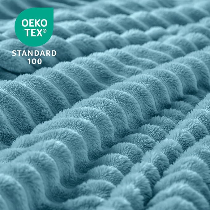 BEDELITE 3D Ribbed Washed Blue Fleece Twin Blanket for Couch, 60x80 Inch | Soft Warm Fluffy Throw Blanket for Bed Sofa College Dorm Room Decor, Luxury Cozy Plush Gifts for Women Girls, Lightweight