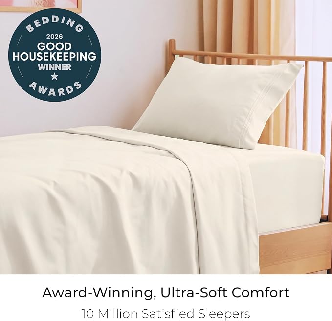 Mellanni Iconic 3-Piece, Ultra Soft Sheet Set (Twin XL, Golden Ivory) | 10M+ Sleepers. Lab-tested: Sleeps Cool, Stays Bright, Strong, Smooth. Good Housekeeping Best Bedding, 7 yrs running.