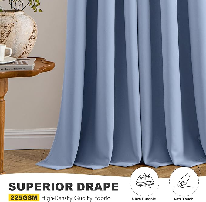 MIULEE Blackout Curtains for Bedroom 2 Panels 40 x 72 Inch Long Denim Blue | Thermal Insulated, Living Room Darkening Grommet Drapes, Noise Reducing, Light Blocking Window Treatments