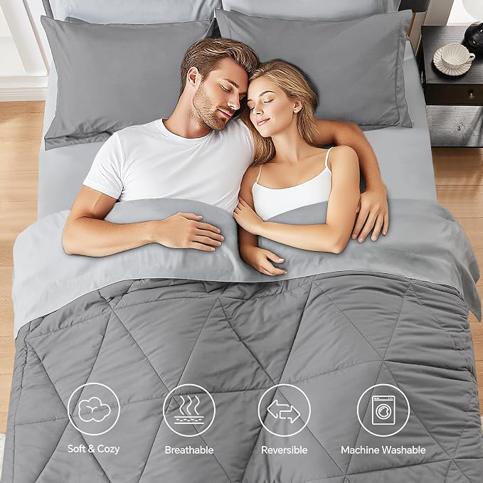 BEDELITE Full Comforter Set 7 Pieces, Reversible Dark Grey Bed in A Bag | Soft All Season Down-Alternative Comforter, Sheets, Pillowcases & Shams, OEKO-TEX Certified Bedding for Bedrrom, Guest Room