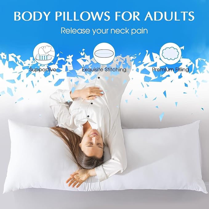 SHOUREN Large Body Pillow,Long Bed Pillow for Adults,20x54in | Breathable,sweat-absorbing,skin-friendly,medium firmness for side sleepers,multiple application