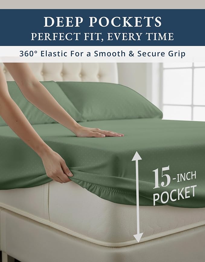 LANE LINEN White Twin Sheets 100% Egyptian Cotton Sateen - Iceberg Green | Twin Size Sheet Set - 3-Piece Set, Ideal For Dorms And Guest Beds, Long-Staple Egyptian Cotton, Guest-Ready Comfort