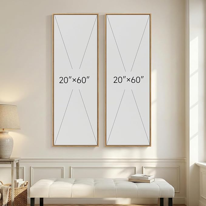 Large Framed Neutral Abstract Vertical Wall Art Decor for Hallway, 2 Pieces | Long narrow, Large canvas prints, Abstract pictures, Neutral beige, Vertical, Living room, Bedroom, Entryway wall decor