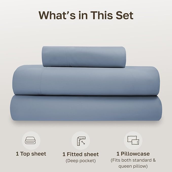 California Design Den 100% Organic Cotton Twin Sheets Set, 3 Pcs | GOTS Certified, Lightweight Crisp & Airy Percale For Hot Sleepers, All-around Elastic, Easy Care - Blue Hydrangea