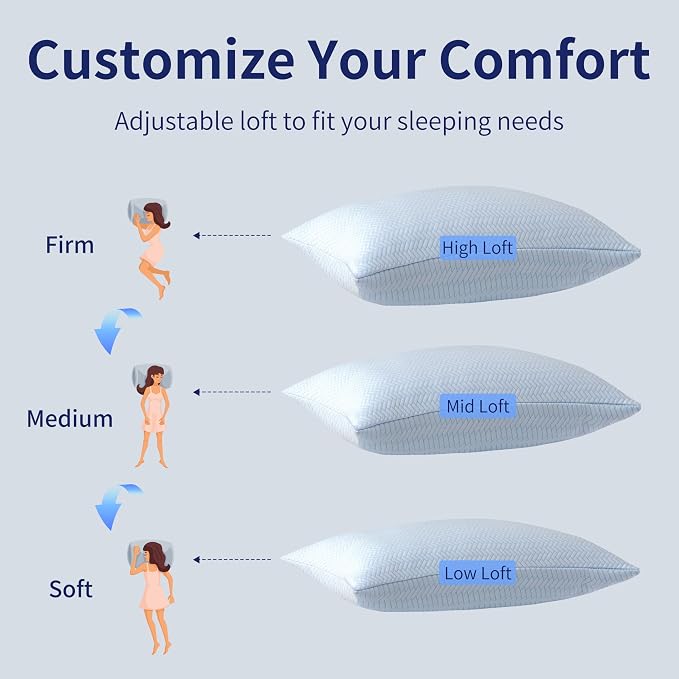DOWNCOOL Cooling Shredded Memory Foam Pillows King Size Set of 2, 20"X36" | Adjustable Loft, Cool Pillow for Hot Sleepers, Supportive Firm Pillow for Side Back Stomach Sleepers, Removable Cover