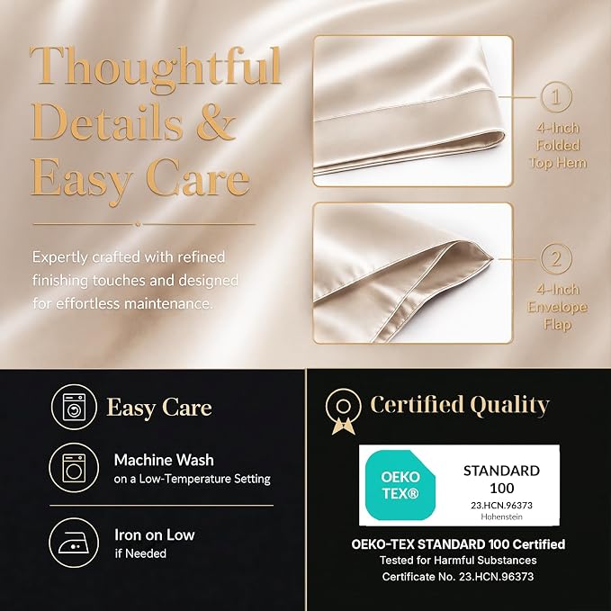 CozyLux Satin Sheets Queen, 6-Piece 14-Inch Deep Pocket Sheet Set | OEKO-TEX Certified Silky Soft Sheet Set for Hair & Skin, Luxurious Silky-Smooth Satin for Elegant Bedroom Decor, Champagne