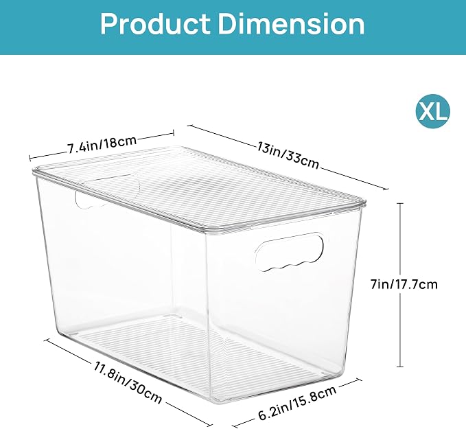 Vtopmart 10 Pack Clear Stackable Storage Bins with Lids and Handles, XLarge | BPA-free Plastic, Organize Vertically, For Pantry Kitchen Fridge Cabinet Closet Bathroom, Built to Last, Easy to Move