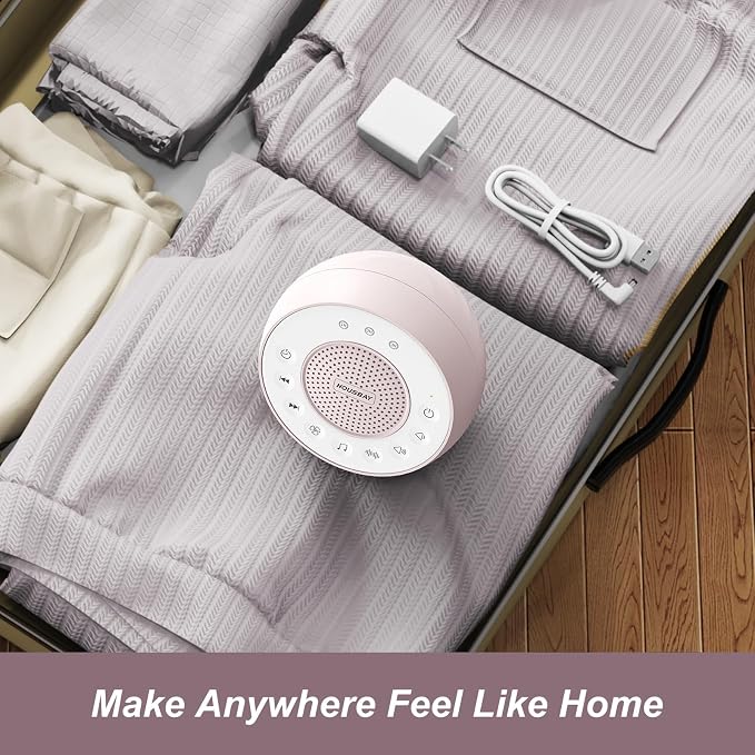 HOUSBAY Sound Machine White Noise for Sleeping, Pink | 31 Soothing Sounds, 5W Loud Stereo Sound, Auto-Off Timer, Adjustable Volume, Small Sleep Machine for Noise Canceling