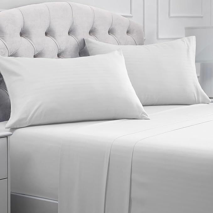 Mellanni Iconic 4-Piece, Ultra Soft Sheet Set (Cal King, Striped White) | 10M+ Sleepers. Lab-tested: Sleeps Cool, Stays Bright, Strong, Smooth. Good Housekeeping Best Bedding, 7 yrs running.