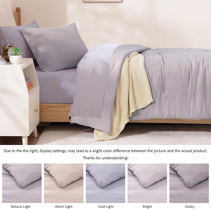 Twin XL Comforter Set- 5 Pieces Prewashed Bed in a Bag Twin Bedding Sets | Soft All Season Comforter with Sheets, Pillow Sham & Pillowcase, Lilac