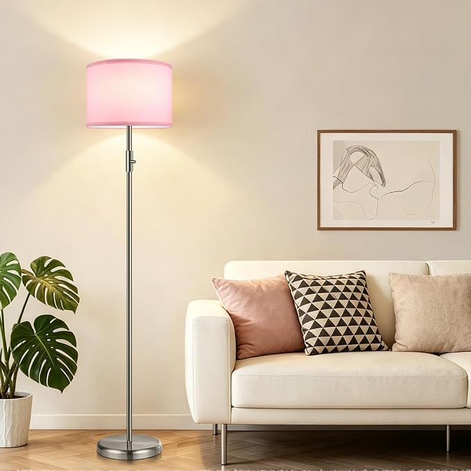 Floor Lamp Simple Design with Shade, Small Tall Lamps for Living Room Bedroom Office Dining Room Kitchen-Nickel