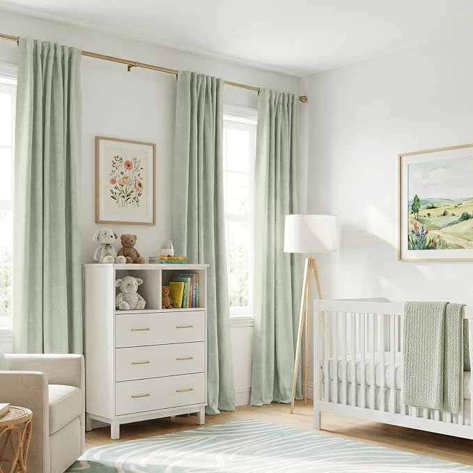 INOVADAY 100% Blackout Linen Curtains for Bedroom 50x84 Inches Sage Green | Linen Textured, Light Blocking, Room Darkening, Thermal Insulated, Back Tab Top, Window Curtains for Living Room, 2 Panels