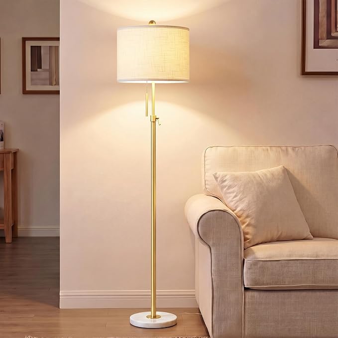 Qingmiao Gold Floor Lamps for Living Room, 55"-67" Height Adjustable Modern Tall Lamp, 3-Way Dimmable Standing Lamp for Bedroom Office Reading Corner Home Decor, New House Warming Gifts