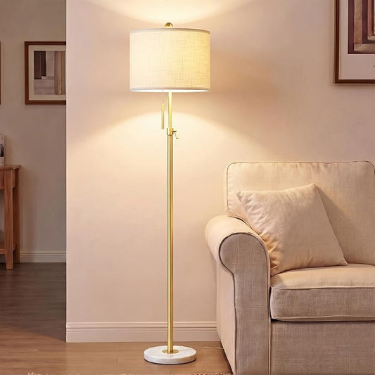 Qingmiao Gold Floor Lamps for Living Room, 55"-67" Height Adjustable Modern Tall Lamp, 3-Way Dimmable Standing Lamp for Bedroom Office Reading Corner Home Decor, New House Warming Gifts