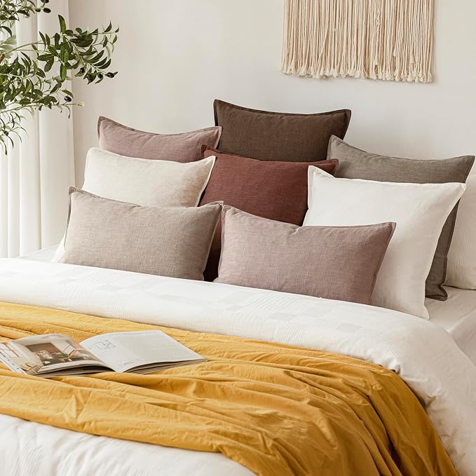 Foindtower Linen Solid Decorative Throw Pillow Covers 26x26 Inch Brown Tan | Boho Farmhouse Morden Pillowcase,Pack of 2 Soft Accent Cushion Covers,Rustic Home Decor for Chair Couch Bedroom Living Room