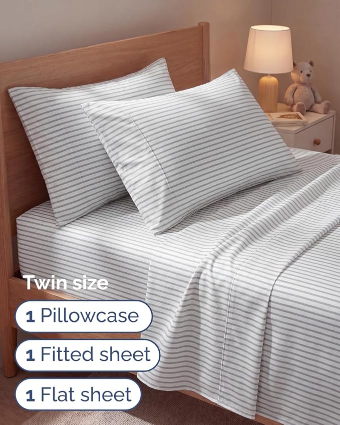 Twin 4 Piece Bed Sheet Set - Breathable & Cooling Sheets - Grey Stripes | Ultra Soft Hotel Luxury Bedding Set with 8-16 Inch Deep Pockets, 1 Flat & 1 Fitted Sheet & 2 Pillowcases, Wrinkle & Fade Free