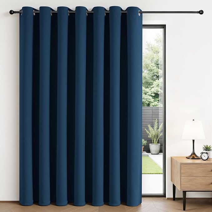 Joydeco Blackout Patio Sliding Door Curtains, Privacy Room Divider Curtains | Extra Wide Thermal Blackout Curtains for Bedroom Living Room, Curtain for Patio Door (Navy Blue, 100Wx96L, 1 Panel)